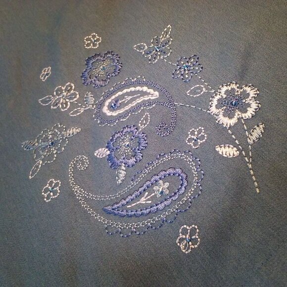 Alfred Dunner Floral Embroidered Cotton Ramie Rib-Knit Vest -16 Zipper Collar - Picture 6 of 10